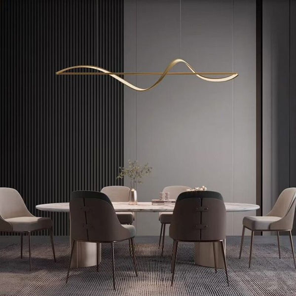 Lustre de restaurant créatif à longue bande, entièrement en cuivre