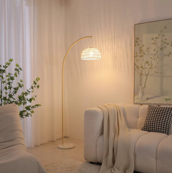 Vintage Cream Rattan weaving Floor Lamp