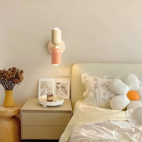 Cream style double head bedroom bedside wall lamp