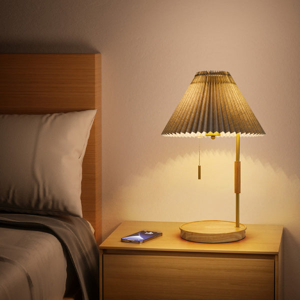 Retro plissierte Massivholz Tischlampe