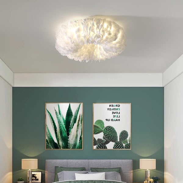 Cream style feather bedroom ceiling lamp