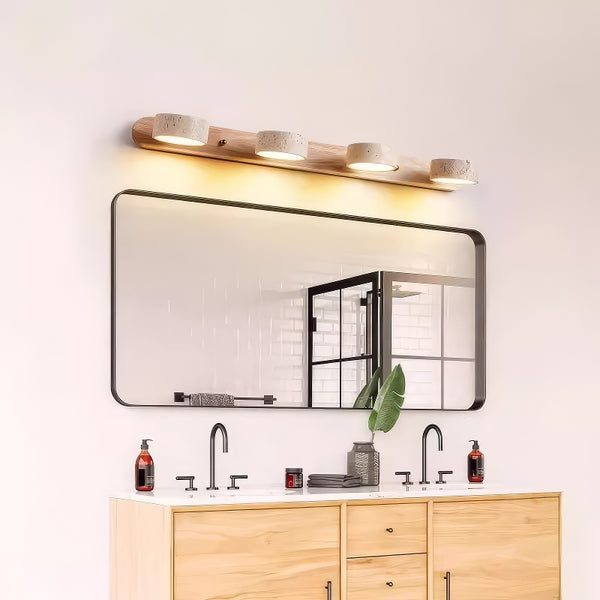 Applique murale LED en bois massif et travertin jaune pour miroir