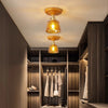 American retro solid wood glass corridor ceiling lamp