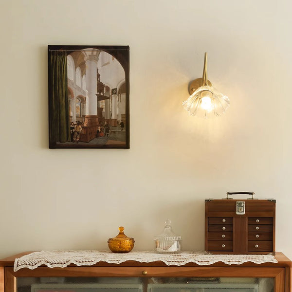 Retro full copper glass bedroom bedside wall lamp