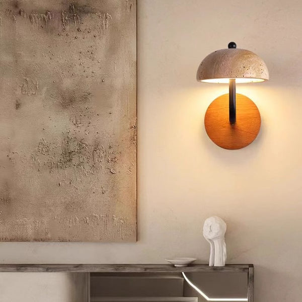 Yellow Travertine Solid Wood Bedroom Bedside Wall Lamp