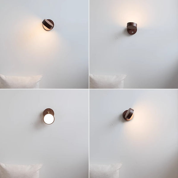 Rotatable bedroom solid wood wall lamp
