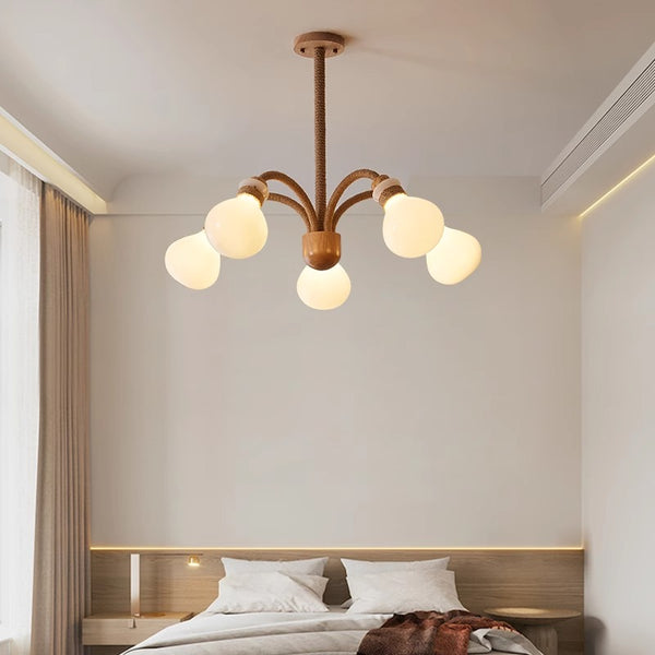 Japanese style solid wood glass bedroom chandelier