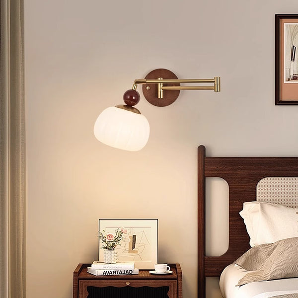 Medieval style solid wood foldable swing arm wall lamp