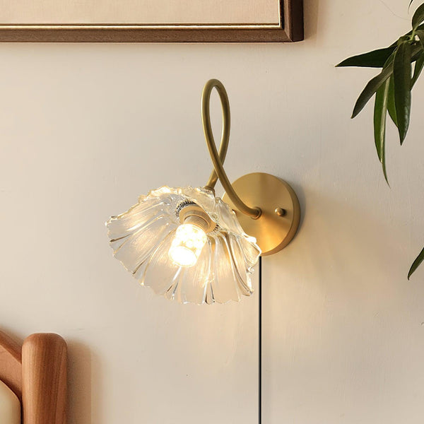 Retro full copper glass bedroom bedside wall lamp
