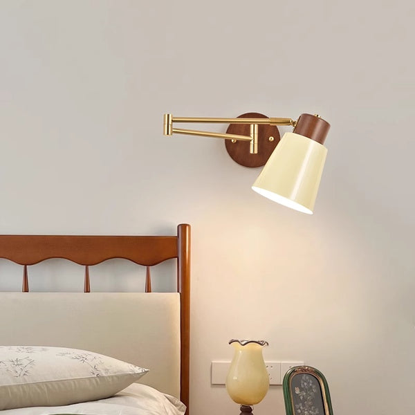 Medieval style solid wood foldable swing arm wall lamp