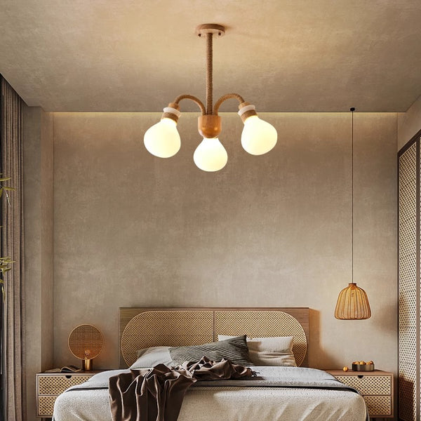 Japanese style solid wood glass bedroom chandelier