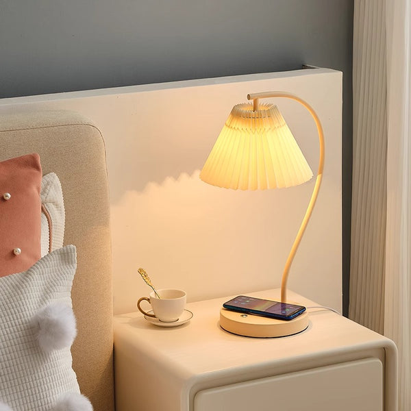 Cream Pleated Bedroom Table Lamp