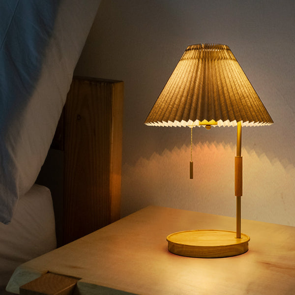 Retro plissierte Massivholz Tischlampe