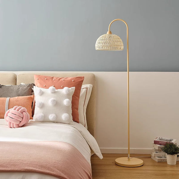 Vintage Cream Rattan weaving Floor Lamp