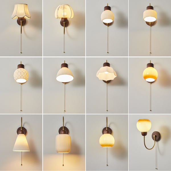Vintage solid wood bedroom wall lamp