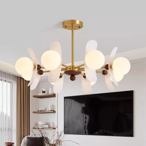 Vintage Walnut Bedroom Living Room Glass Chandelier