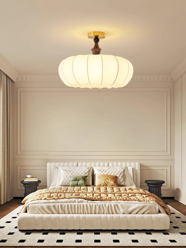 Plafonnier de chambre en tissu et bois massif
