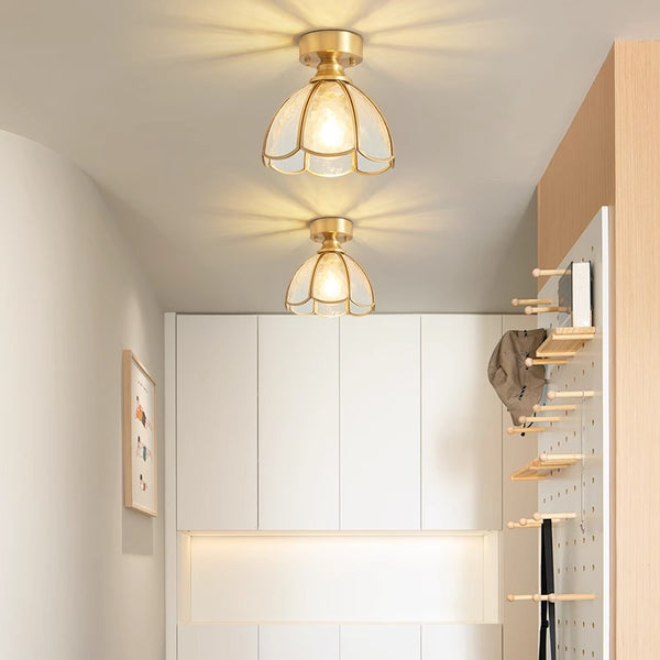 American retro copper color glass entrance corridor ceiling lamp