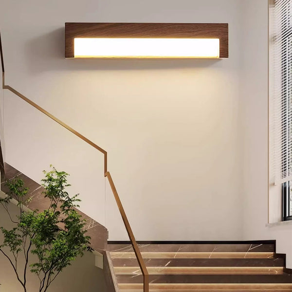 Lampe de chevet murale rétro à longues bandes en grain de bois