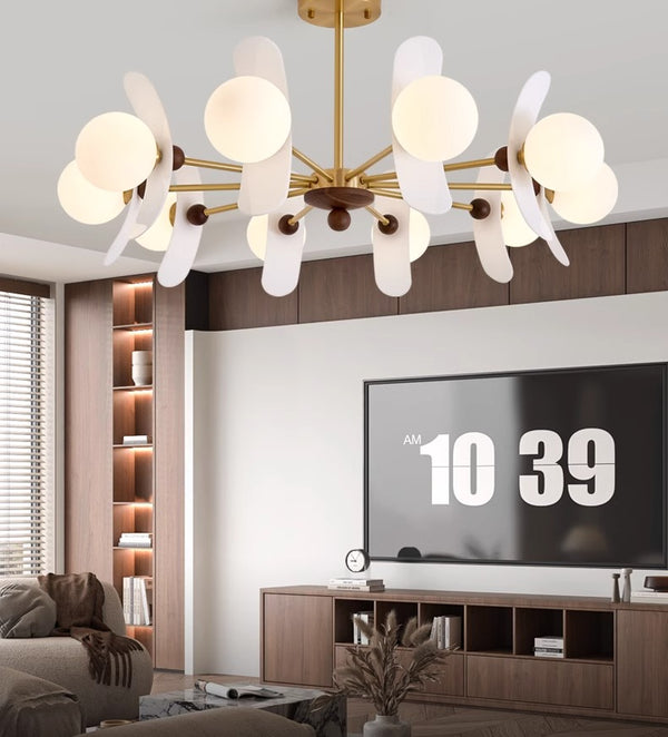 Vintage Walnut Bedroom Living Room Glass Chandelier