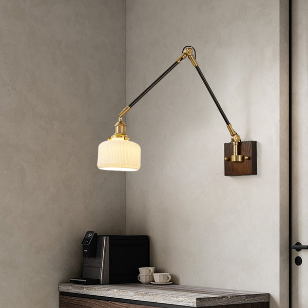 Medieval style bedroom bedside retro movable rocker arm wall lamp