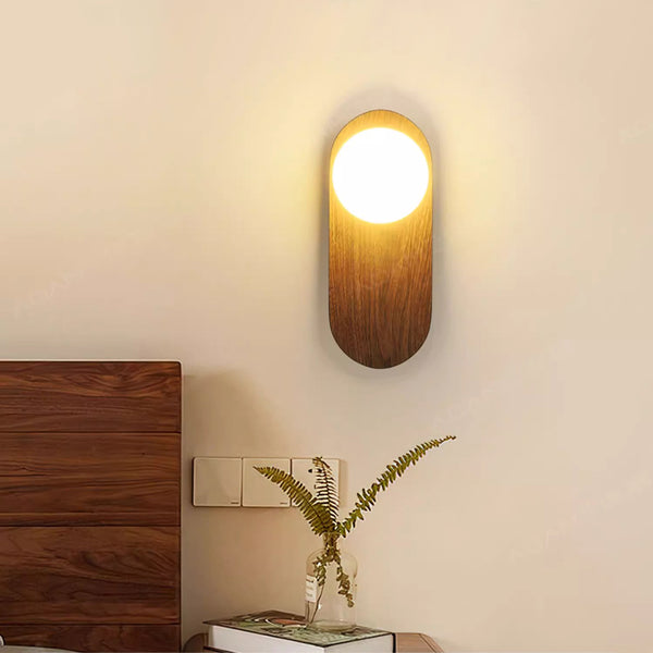Vintage walnut grain bedside wall lamp