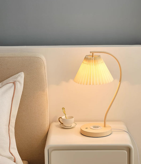 Cream Pleated Bedroom Table Lamp