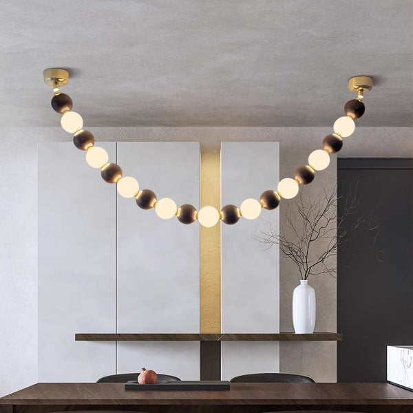 Lustre boule en bois massif à longues bandes de style médiéval