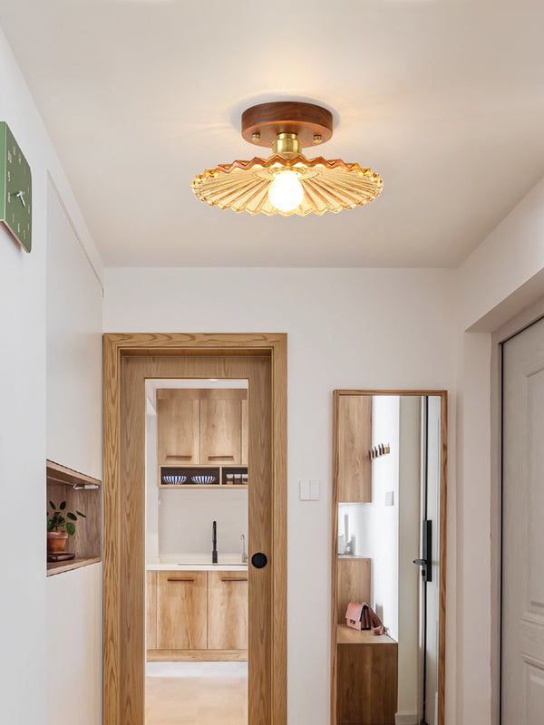 Deckenlampe aus Walnussglas im mittelalterlichen Stil