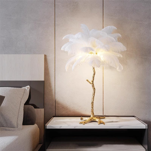 All copper ostrich feather table lamp