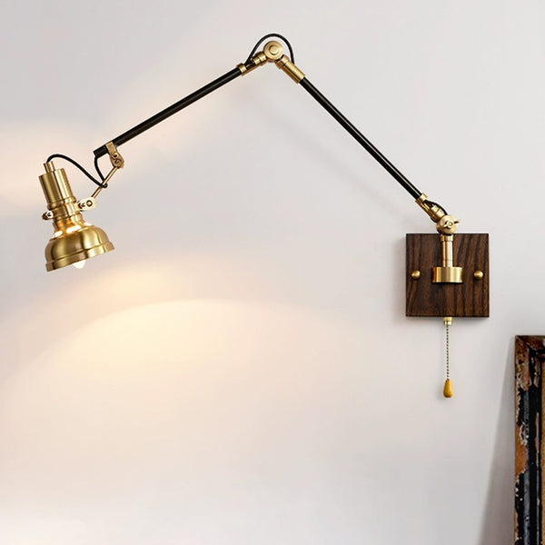 Medieval style bedroom bedside retro movable rocker arm wall lamp