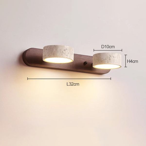 Applique murale LED en bois massif et travertin jaune pour miroir