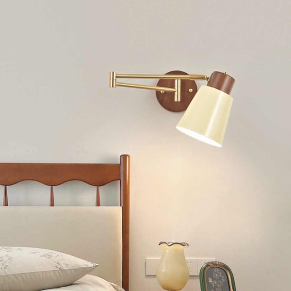 Medieval style solid wood foldable swing arm wall lamp