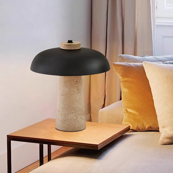 Lampe de table champignon en travertin jaune