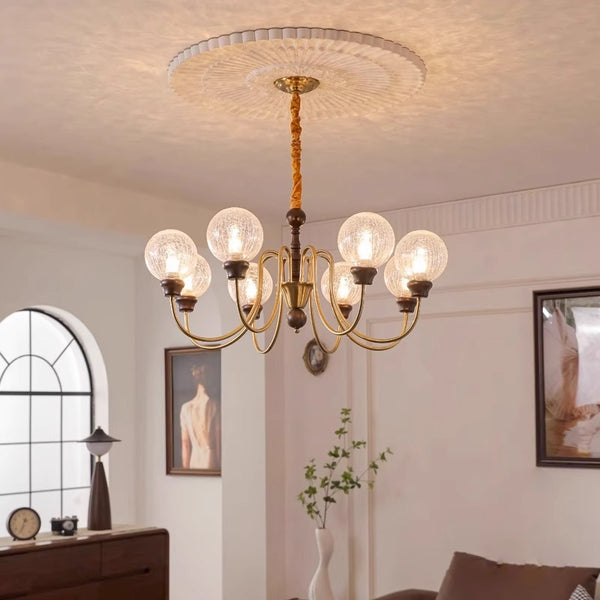 Amerikanischer Retro-Kronleuchter aus Massivholz für das Wohnzimmer