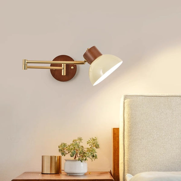 Medieval style solid wood foldable swing arm wall lamp