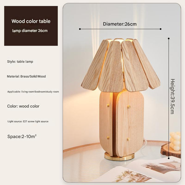 Schlafzimmer-Tischlampe aus Massivholz im Wabi-Sabi-Stil