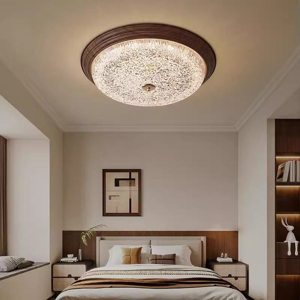 Plafonnier de chambre rond de couleur noyer rétro