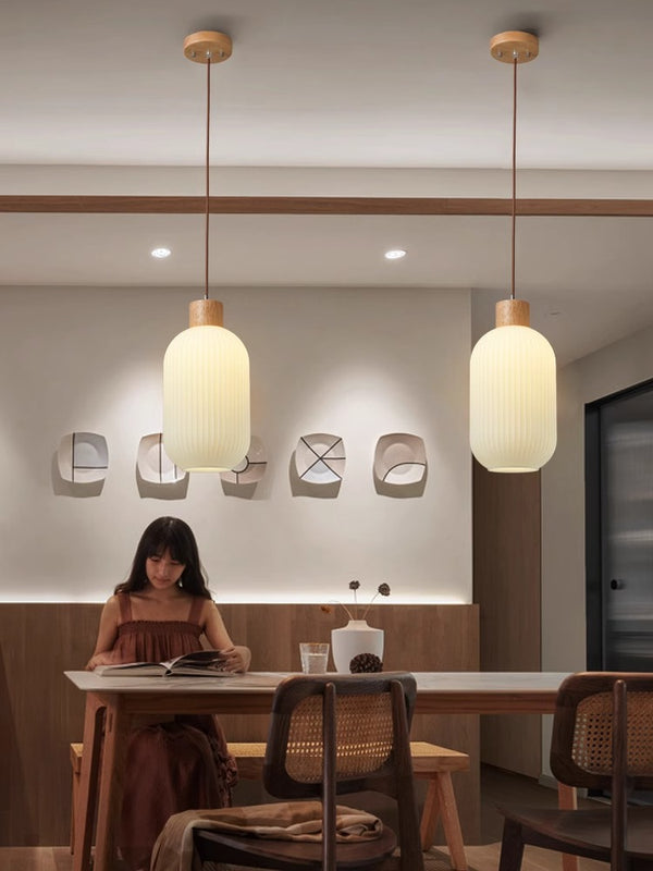 Japanese style solid wood glass restaurant bar Pendant light