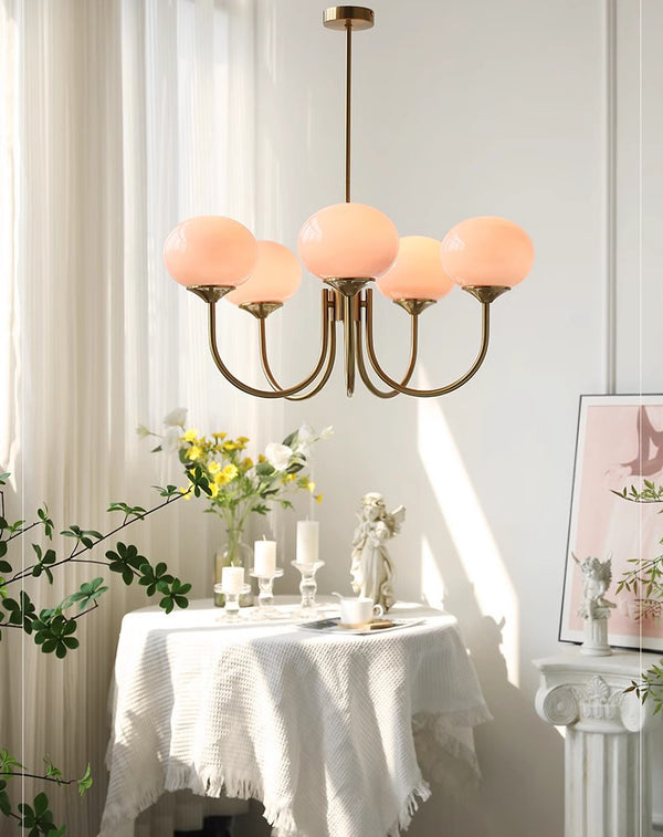 Cremefarbener Bauhaus-Kronleuchter aus Glas