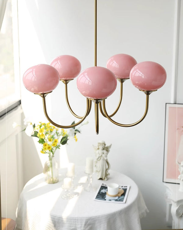 Cremefarbener Bauhaus-Kronleuchter aus Glas