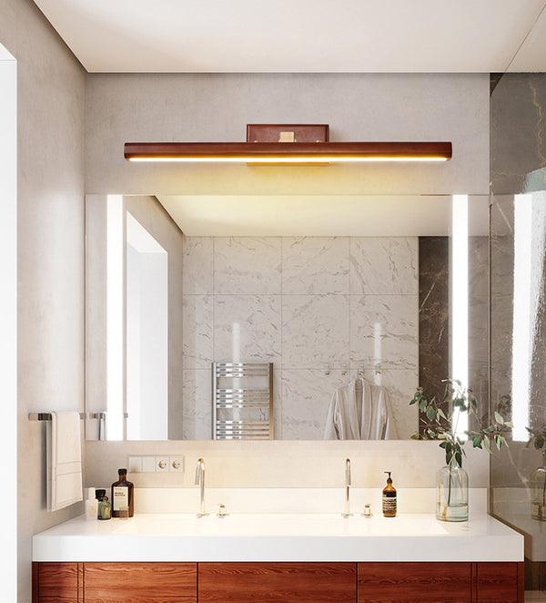 Wandlampe aus massivem Holz mit langem Spiegel