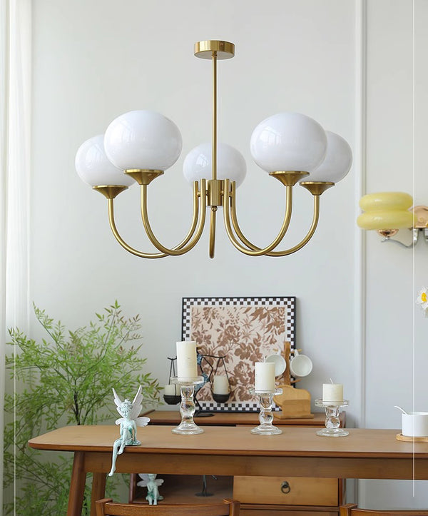 Cremefarbener Bauhaus-Kronleuchter aus Glas