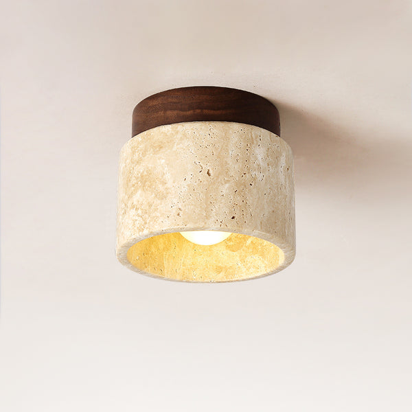 Vintage Wabi-Sabi Style Yellow Travertine Ceiling Lamp