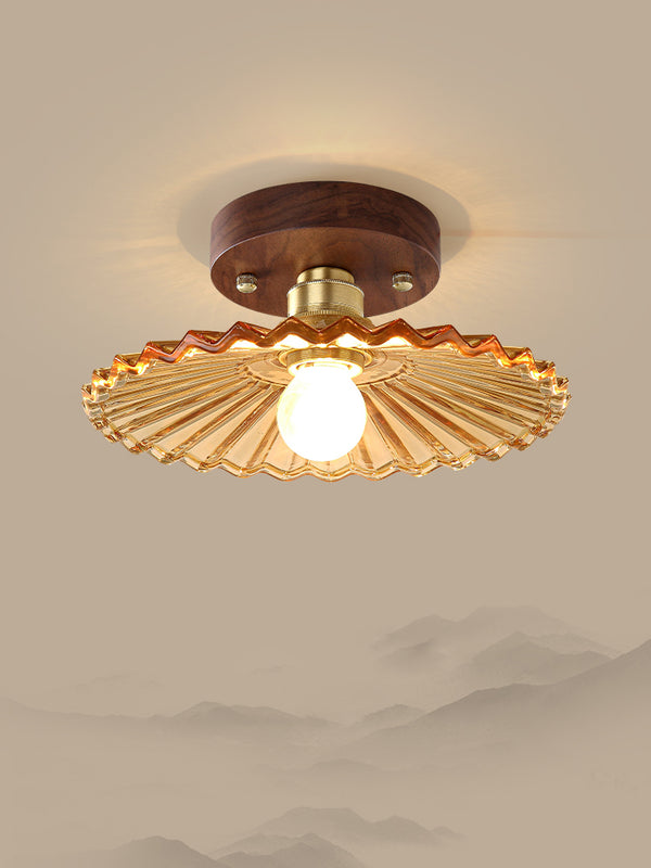 Deckenlampe aus Walnussglas im mittelalterlichen Stil