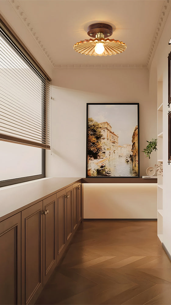 Deckenlampe aus Walnussglas im mittelalterlichen Stil