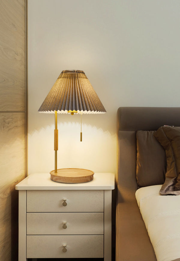 Retro plissierte Massivholz Tischlampe