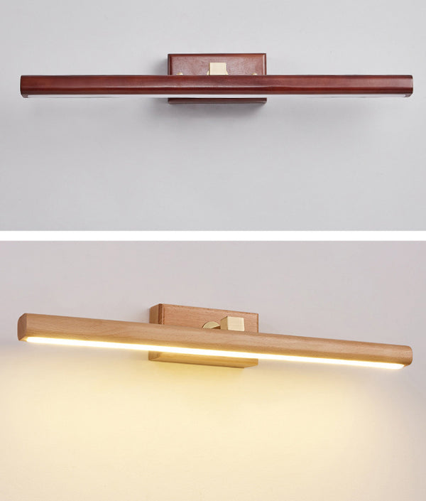 Wandlampe aus massivem Holz mit langem Spiegel