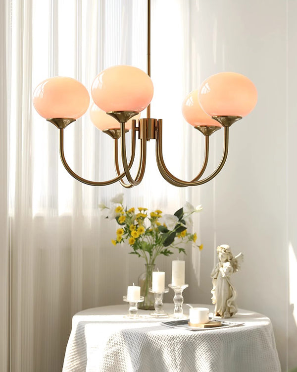 Cremefarbener Bauhaus-Kronleuchter aus Glas