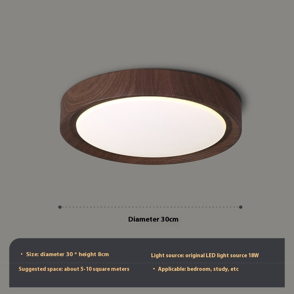 Einfache runde Deckenlampe für Schlafzimmer mit Holzmaserung